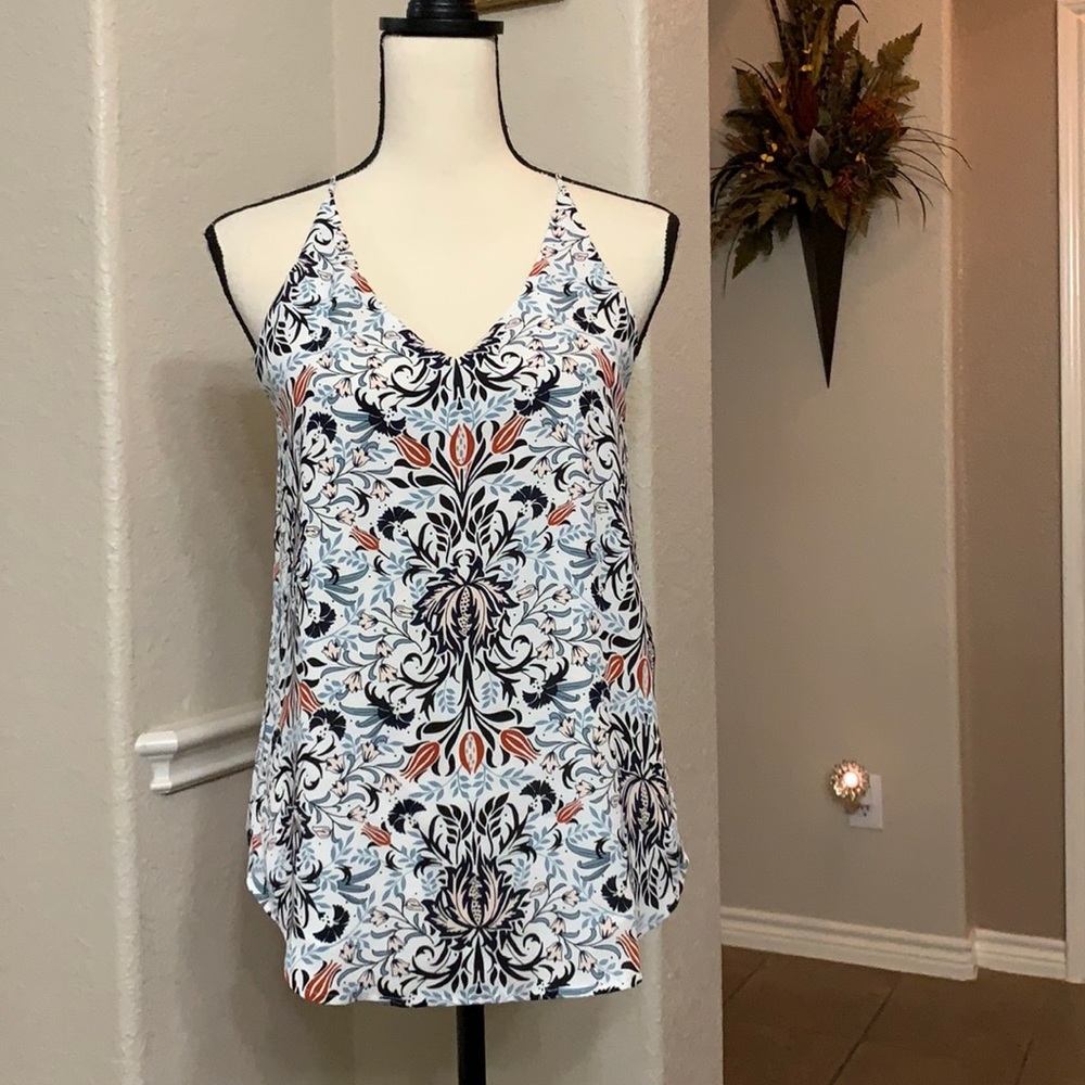 LOFT red and blue floral chemise cami tank top Size XS